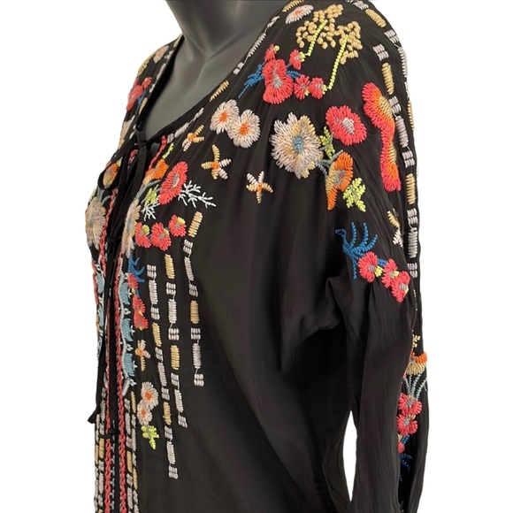 JOHNNY WAS black top with colorful embroidery in XS, EUC - Picture 5 of 11